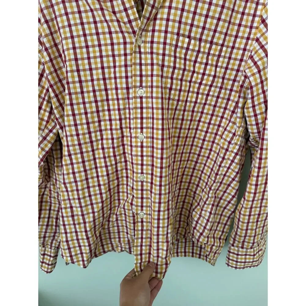 J. Crew | Men’s Yellow/Red/White Plaid 100% Cotton Woven Dress Shirt Preppy